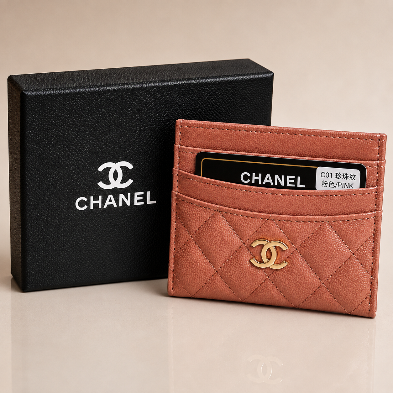 Chanel Rose Quilted Card Holder