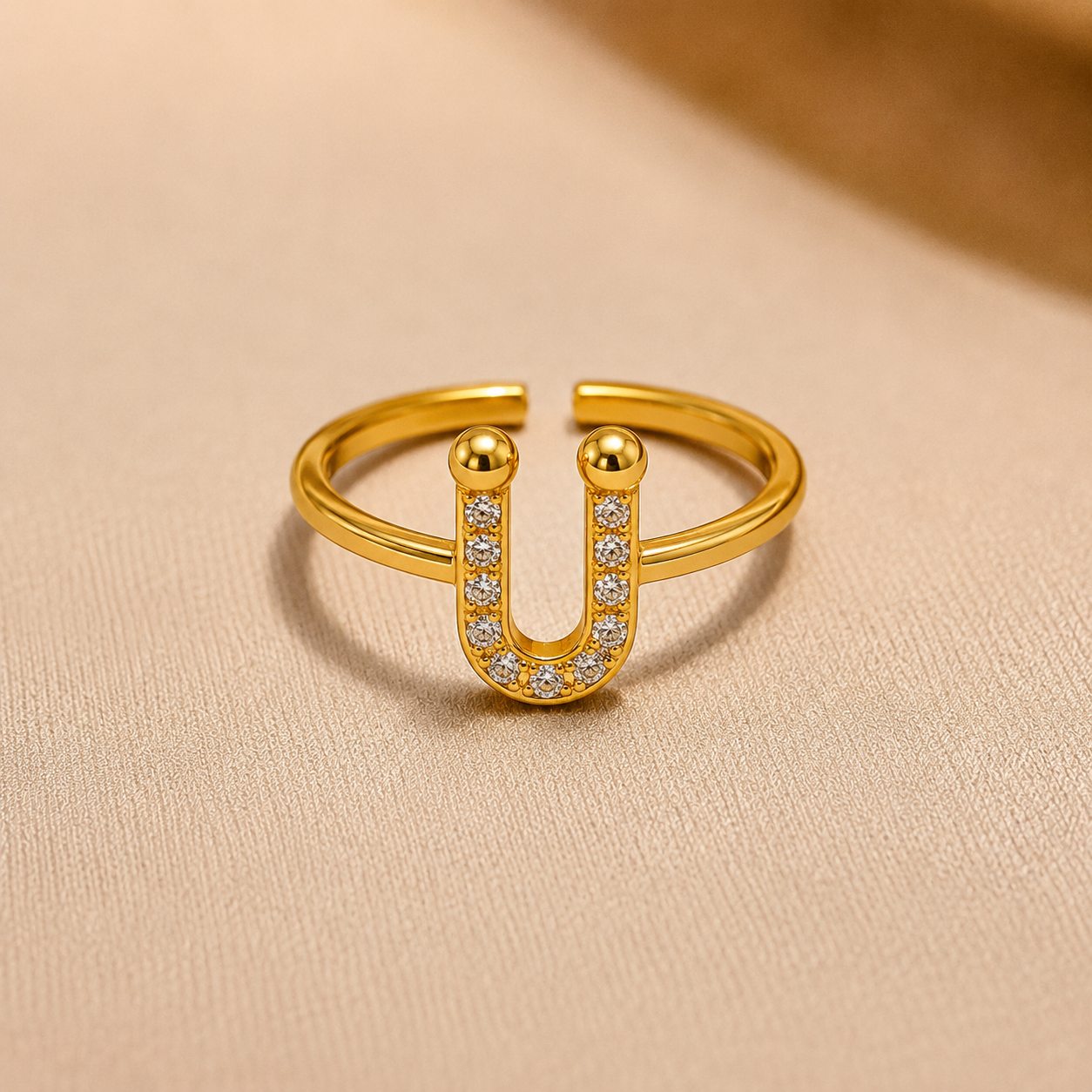 Gold Crystal U Ring free size