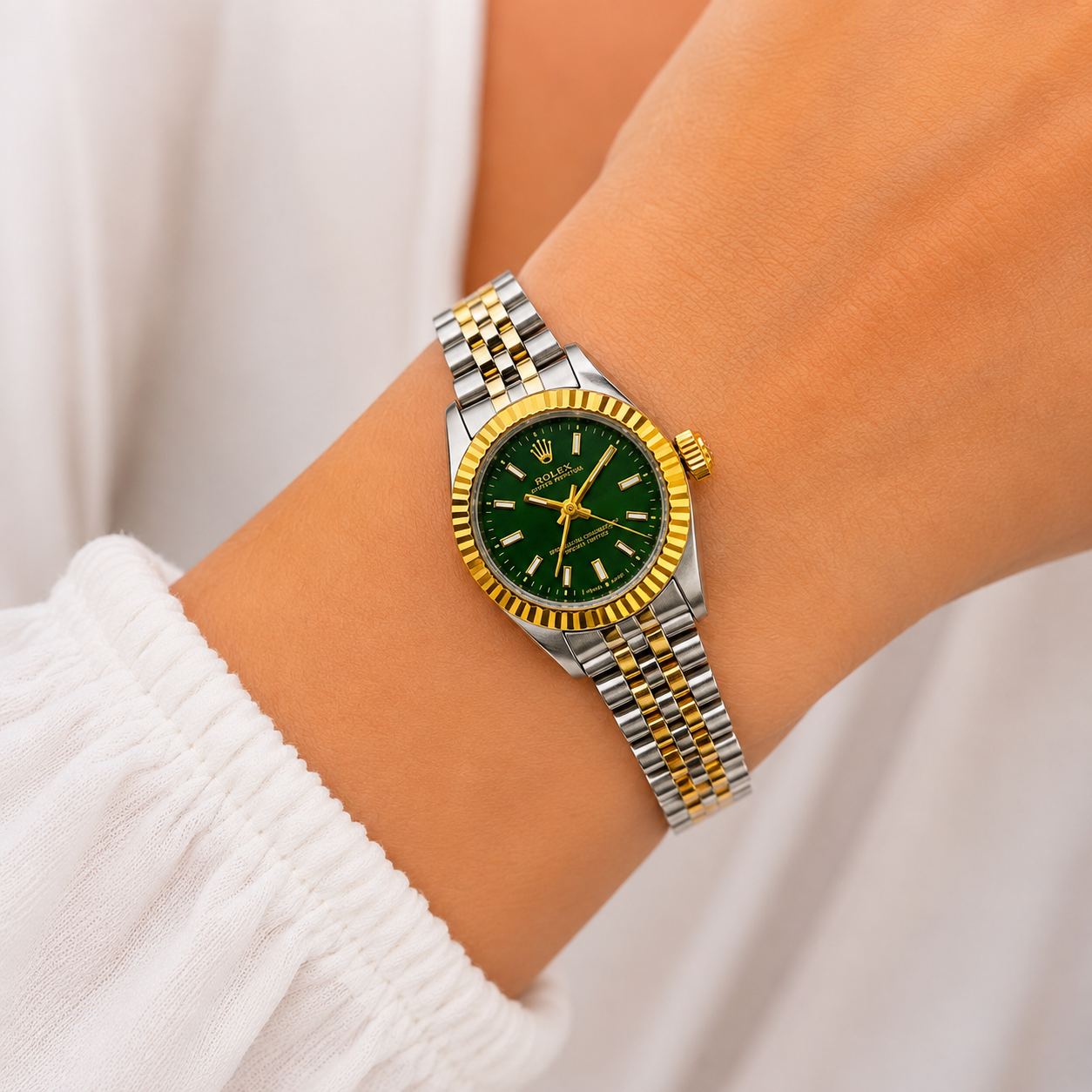Rolex Oyster Perpetual Green Dial Two-Tone Watch