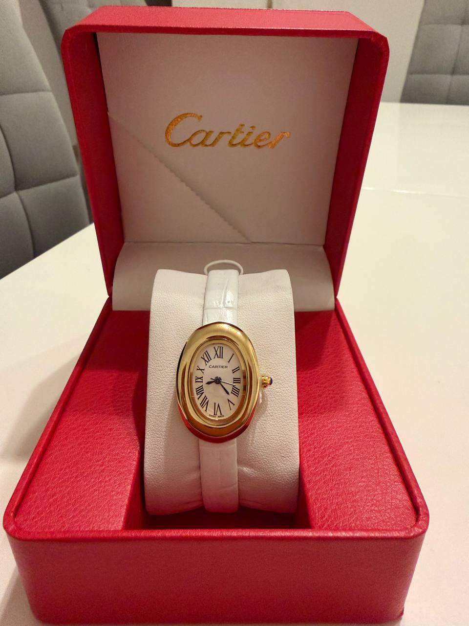 Cartier Baignoire White Leather Watch