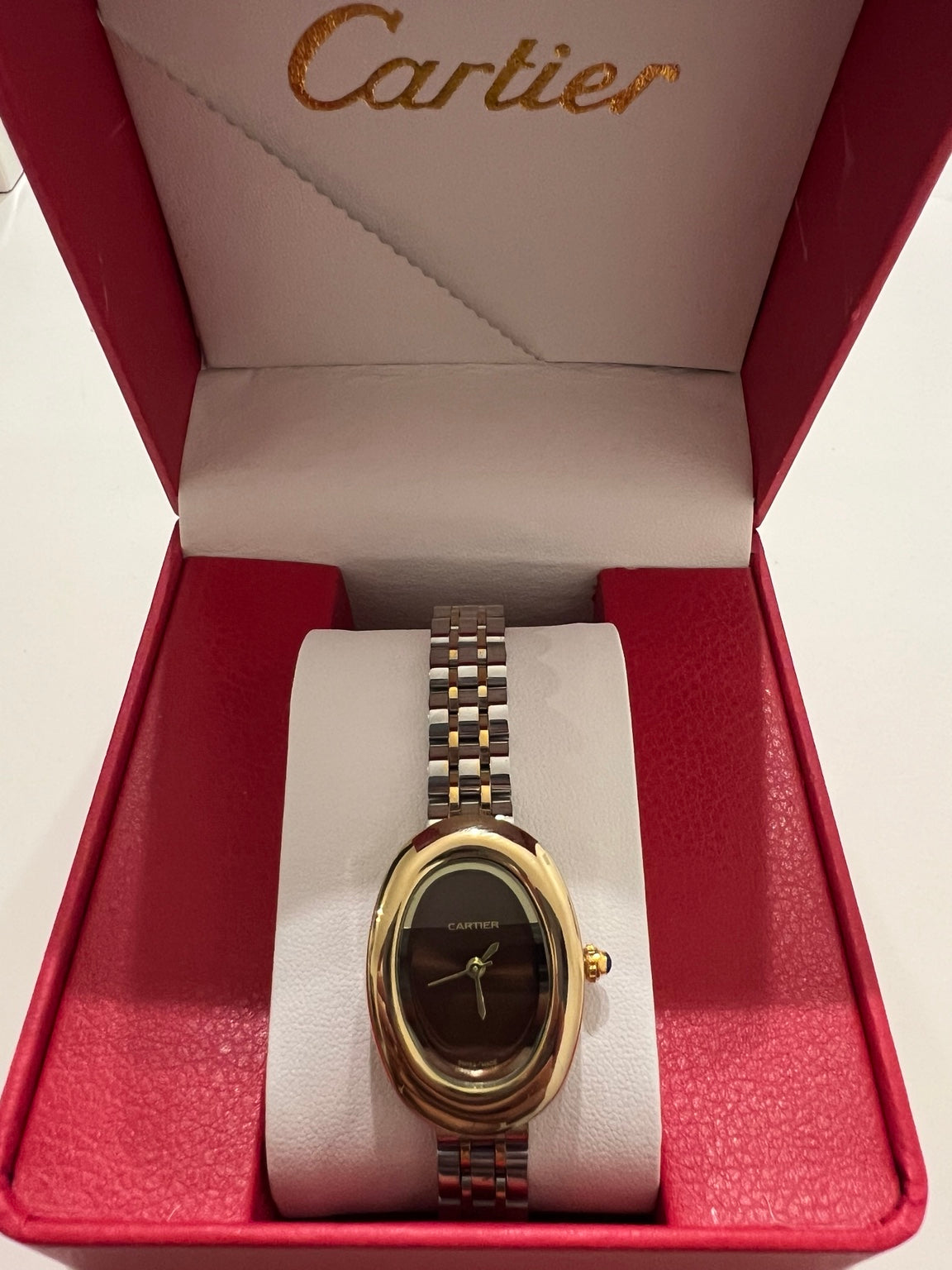 Cartier Baignoire Two-Tone Black Dial Watch