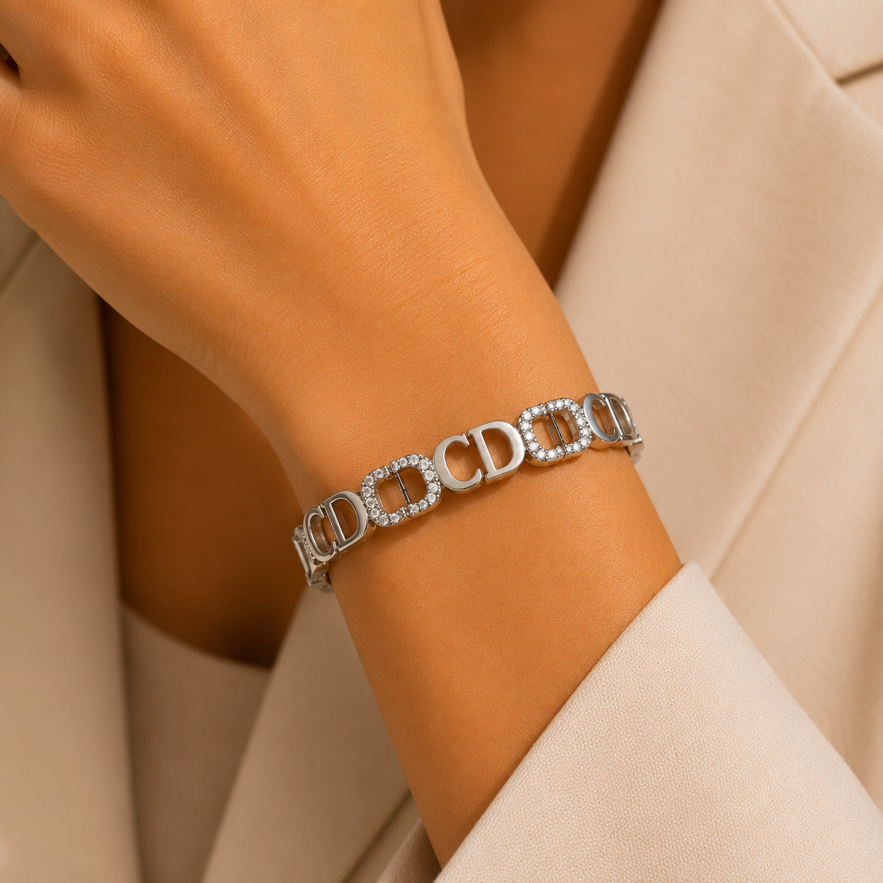 Silver Crystal Link Bangle Bracelet
