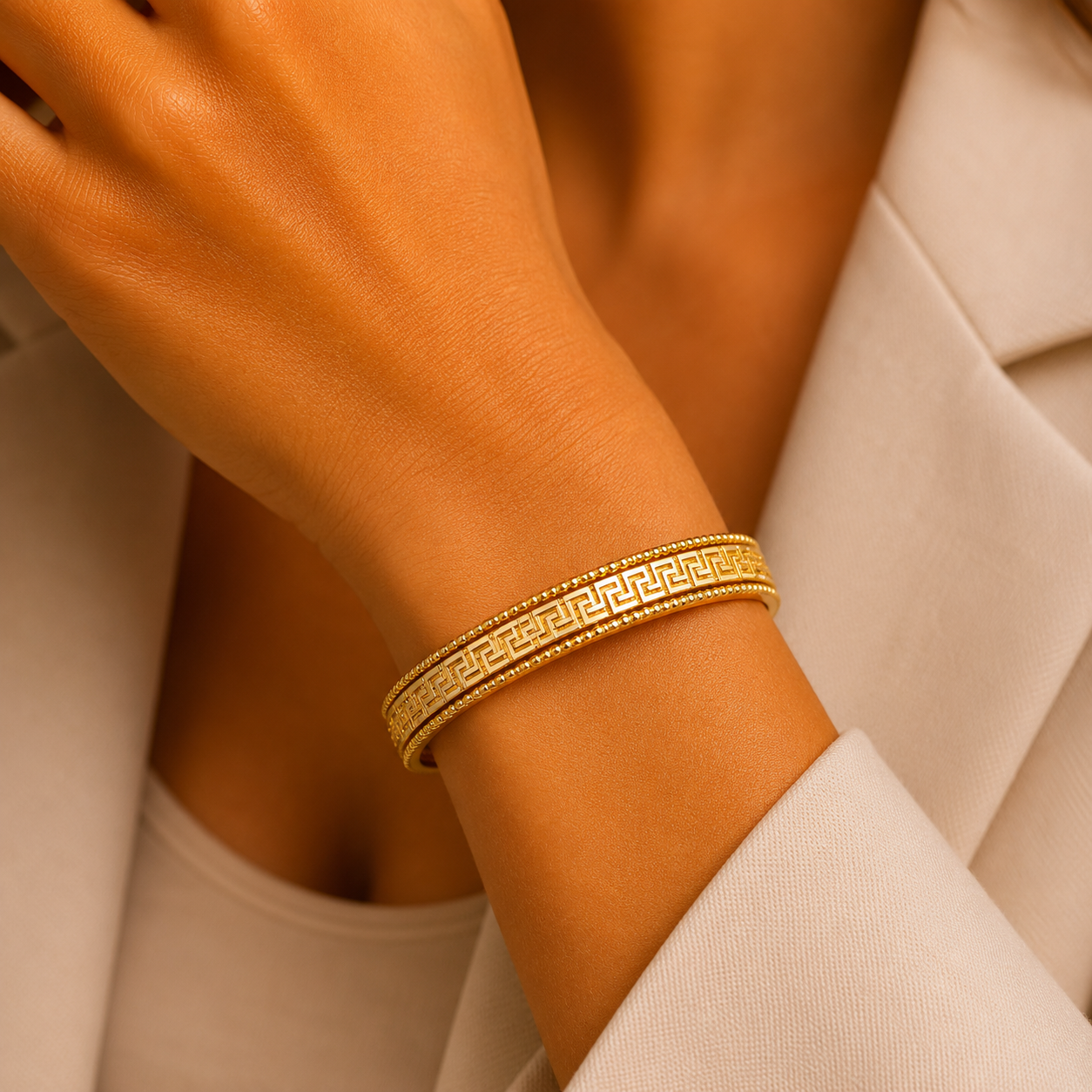 Golden Greek Pattern Bangle Bracelet