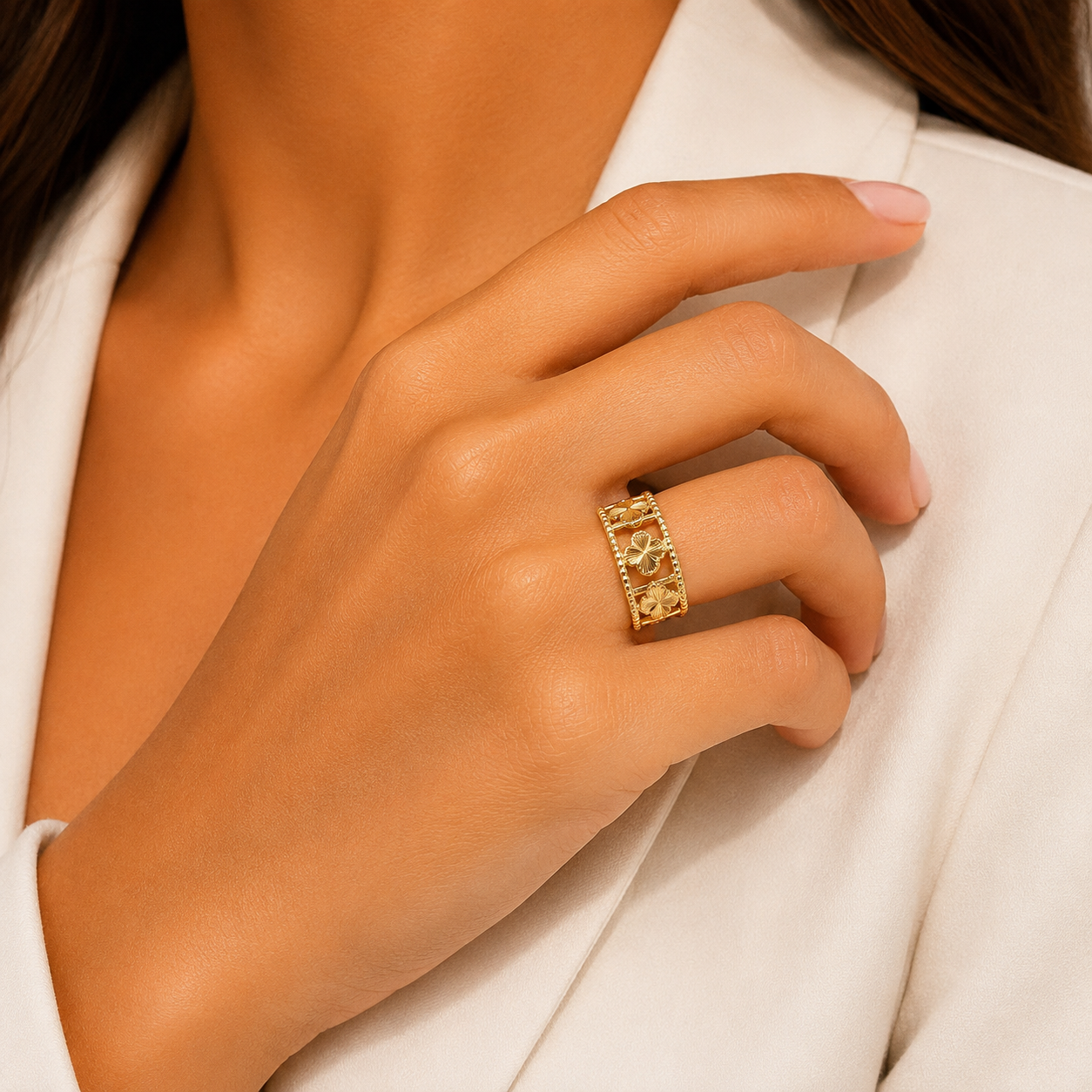 Clover Filigree Ring free size