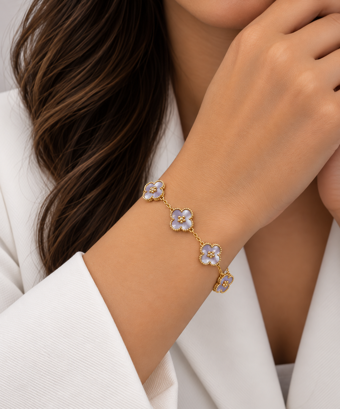 Purple Mother-of-Pearl Floral Bracelet