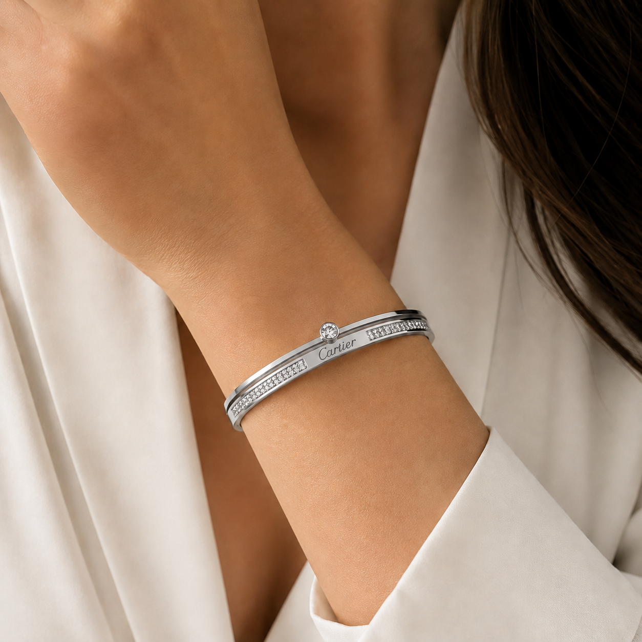 Silver Crystal Bangle – Elegant Edition