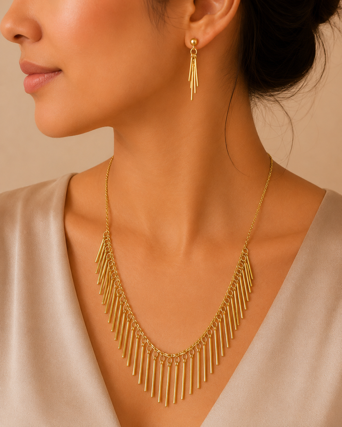 Golden Fringe Necklace & Earrings Set – Elegant Edition