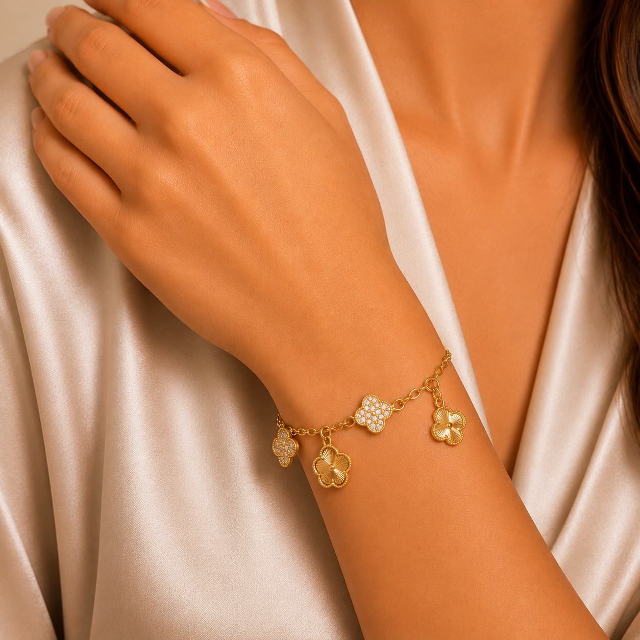 Gold Clover Charm Bracelet