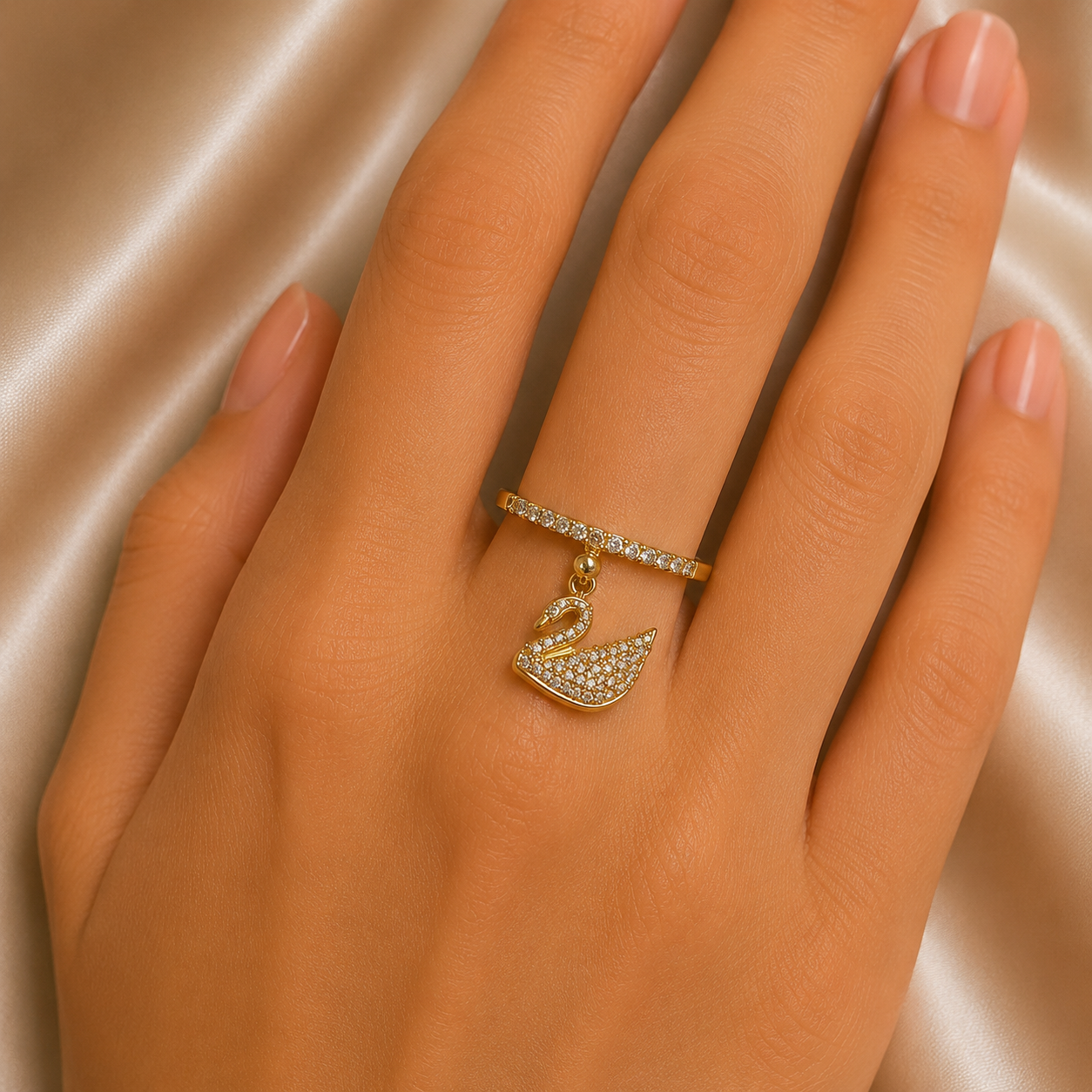 Crystal Swan Charm Ring free size