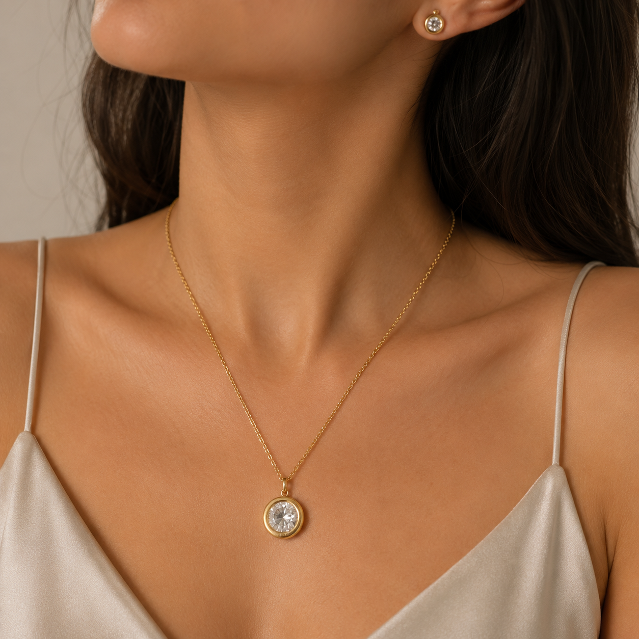 Classic Solitaire Pendant Necklace Set – Gold