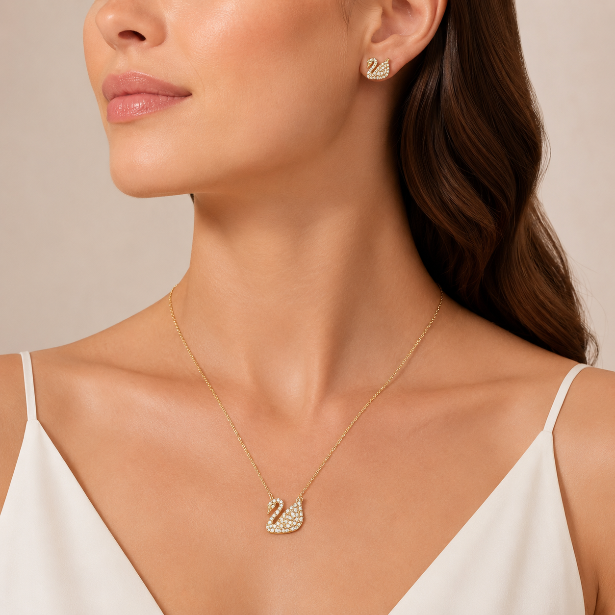 Gold Swan Necklace & Earrings Set
