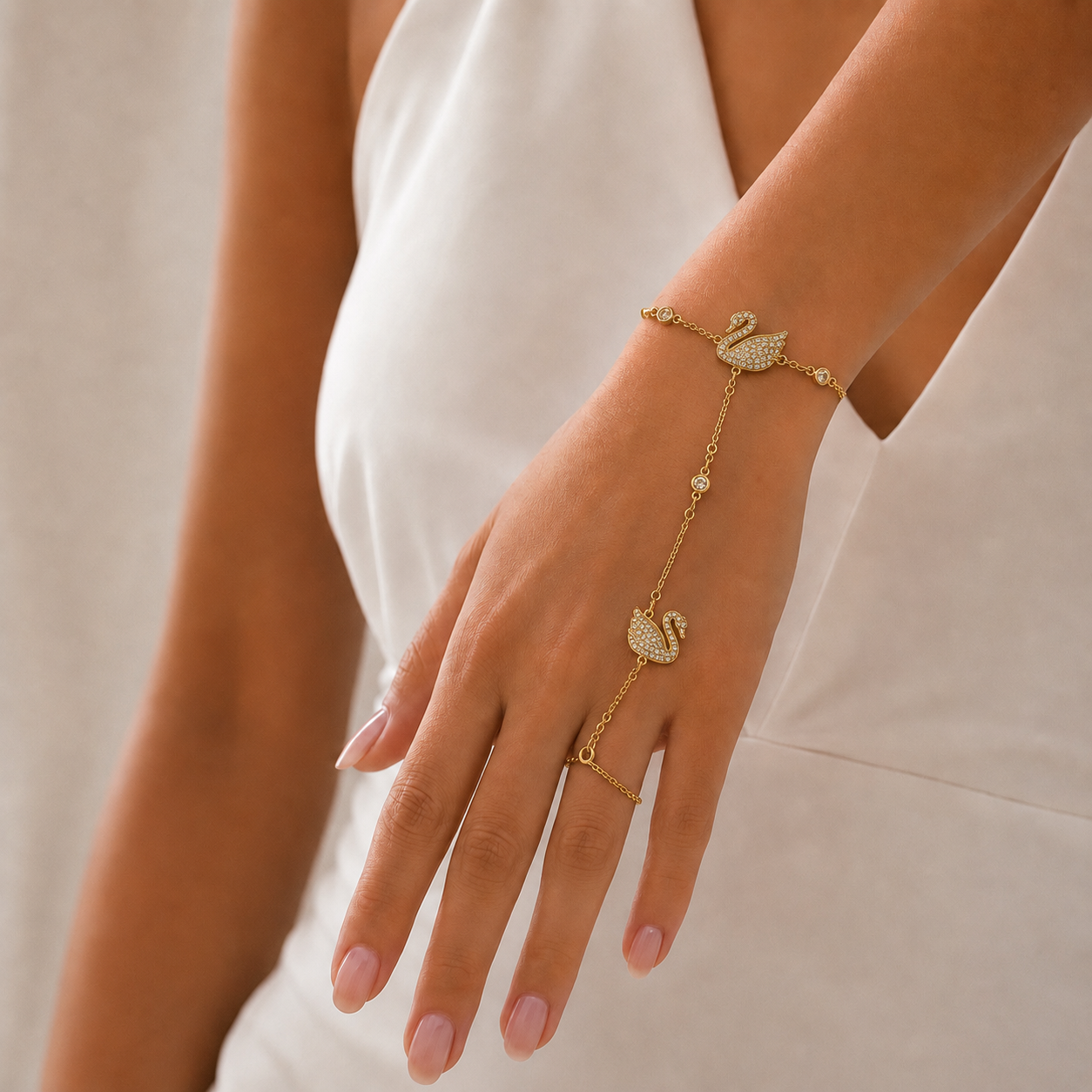 Isadora Gold Swan Hand Bracelet