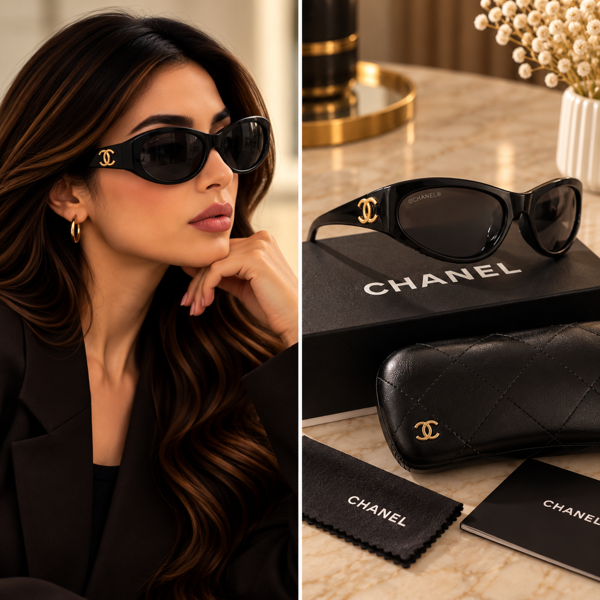 Chanel Black Oval Sunglasses