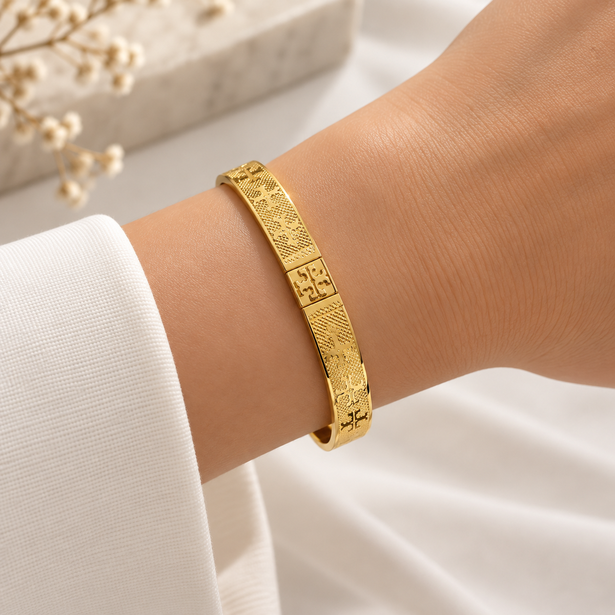 Gold Engraved Bangle Bracelet