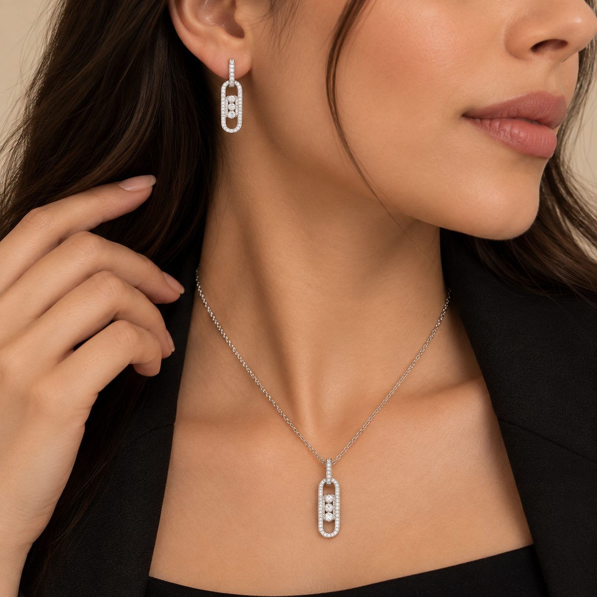 Silver Crystal Link Jewelry Set lo