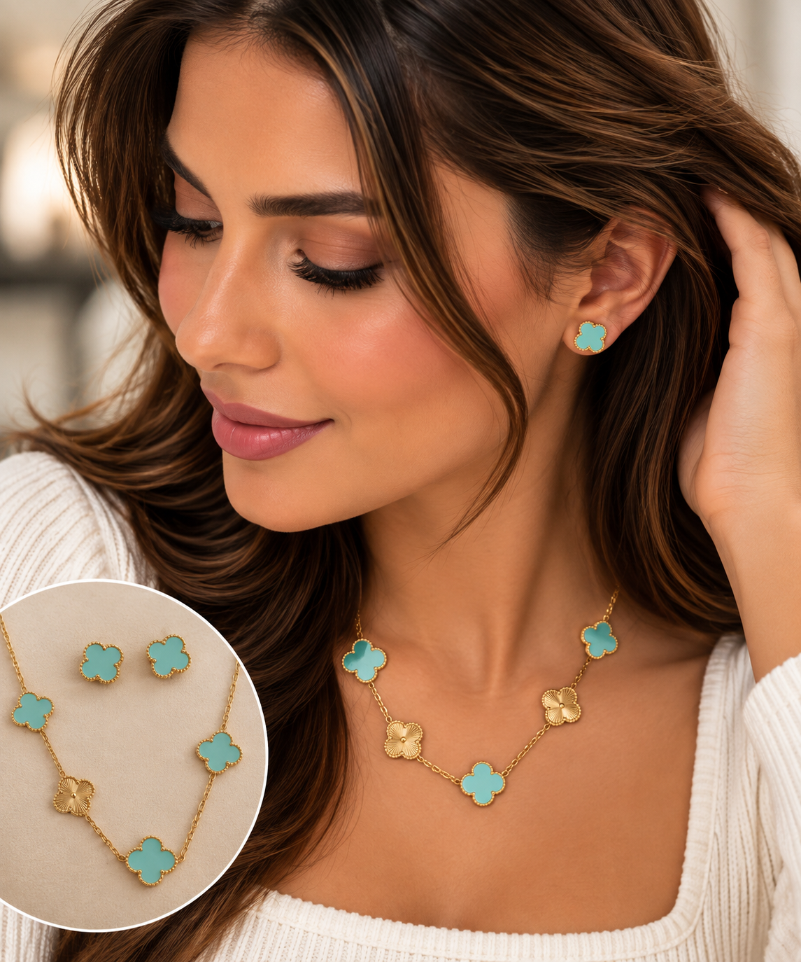 Turquoise Clover Jewelry Set