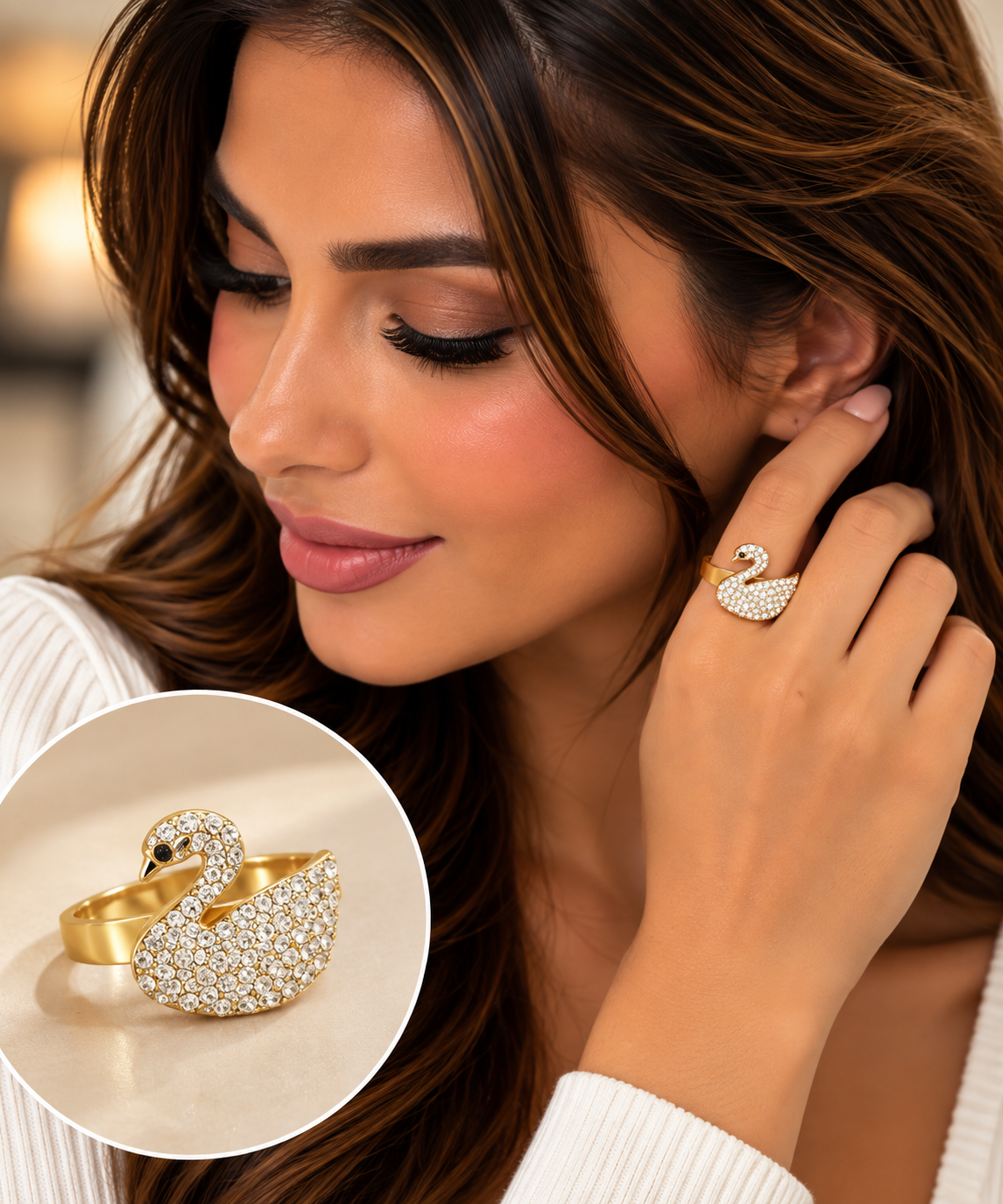 Swan Crystal Ring free size