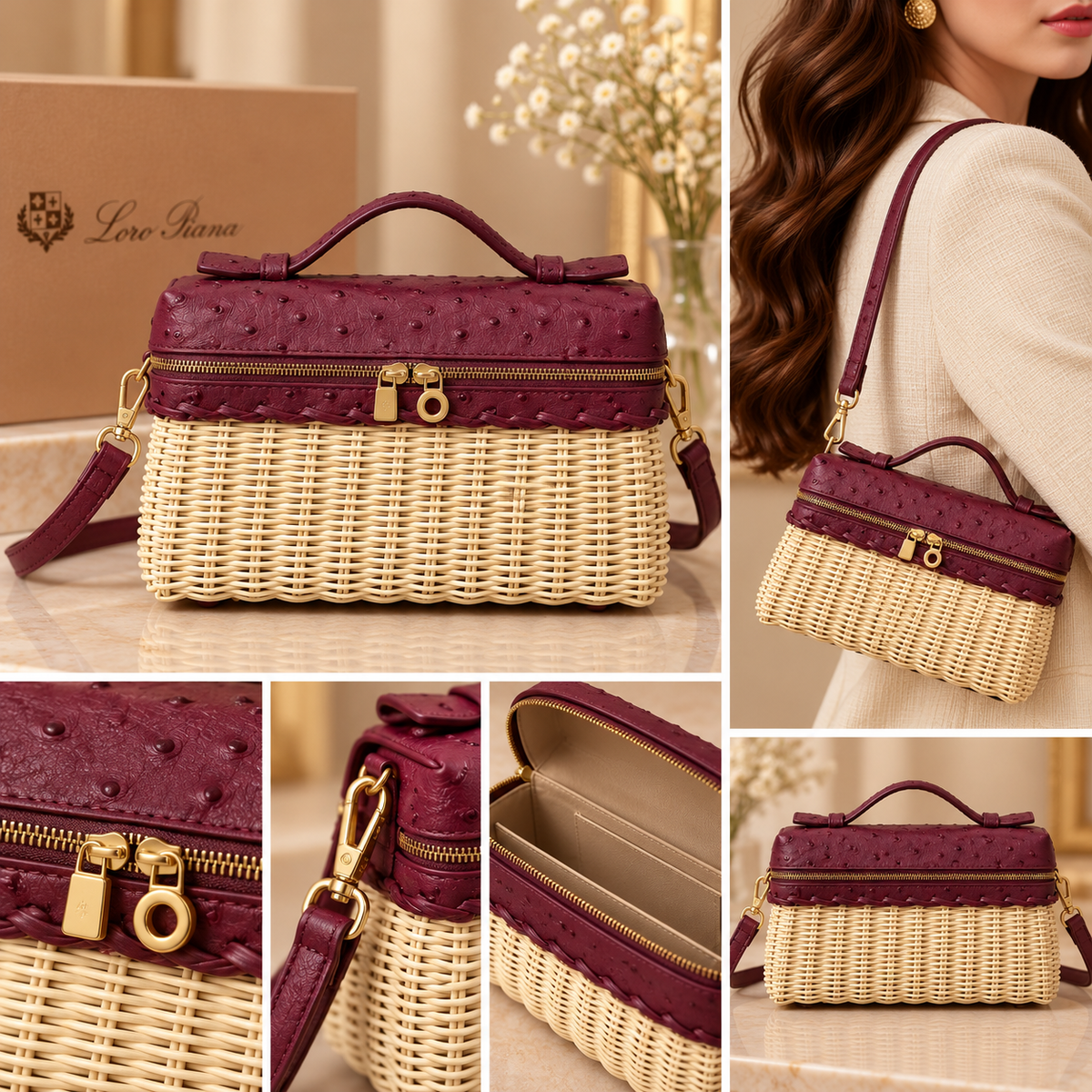 Loro Piana Burgundy Wicker Bag