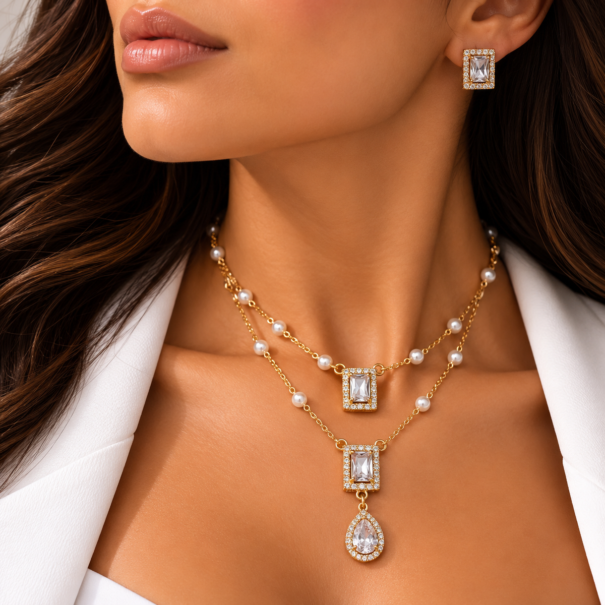 Elegant Gold Layered Necklace & Earrings Set