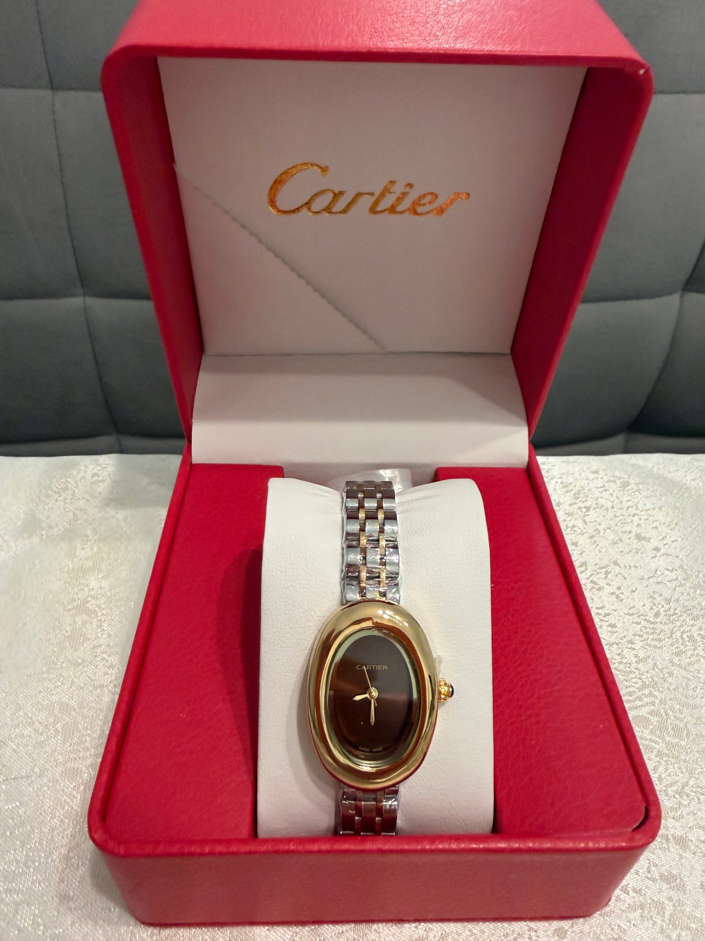 Cartier Oval Two-Tone Brown Dial Watch