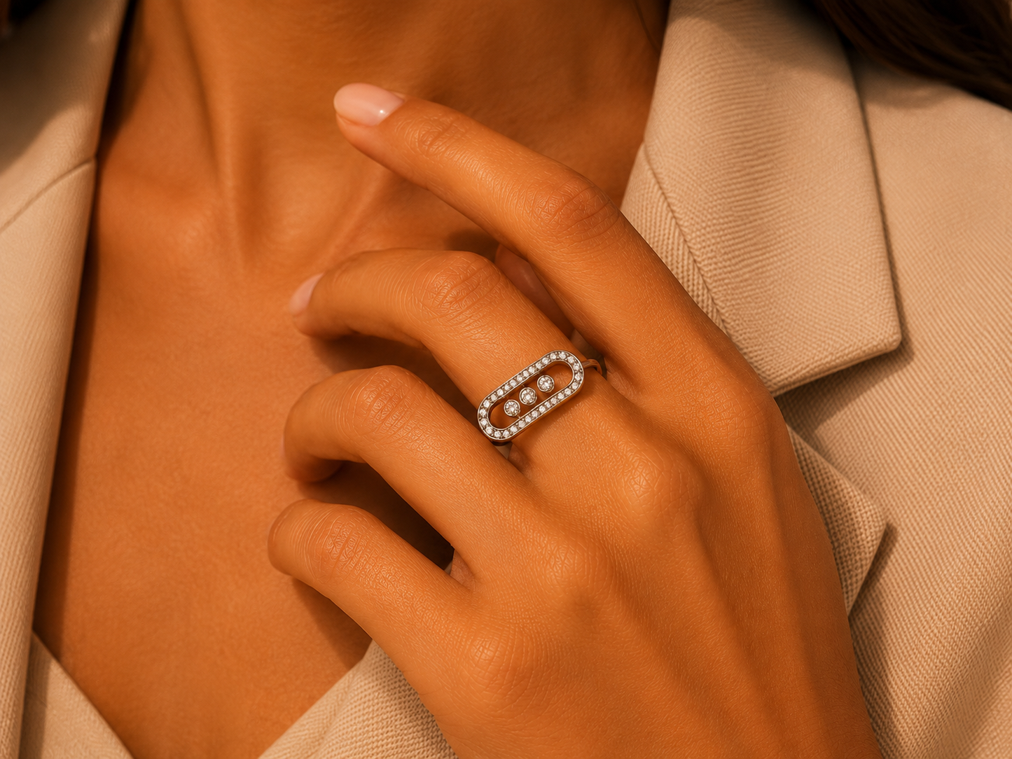 Silver Trinity Crystal Ring free size