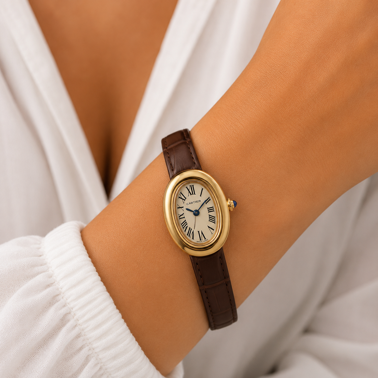 Cartier Baignoire Brown Leather Watch