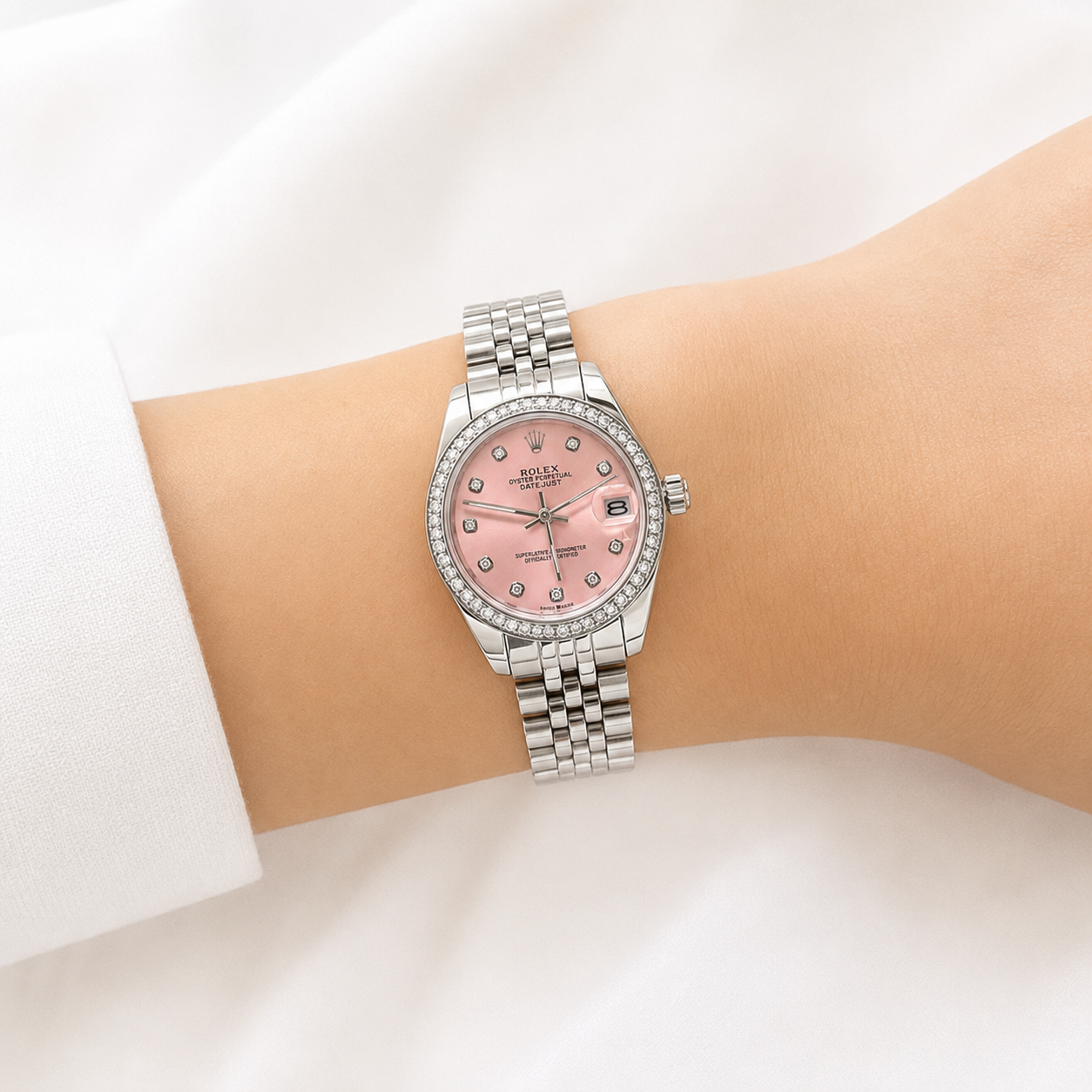 Rolex Lady-Datejust Silver Watch – Pink Diamond Dial