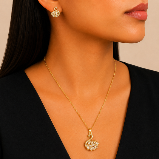 Gold Crystal Swan Jewelry Set