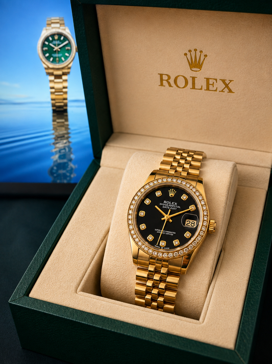 Rolex Gold Black Diamond Watch