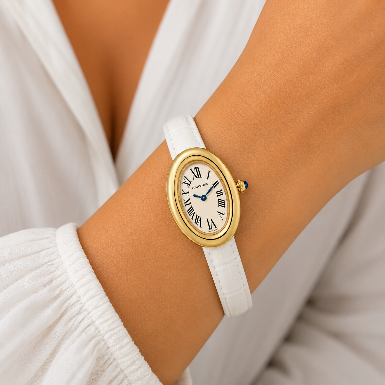 Cartier Baignoire White Leather Watch