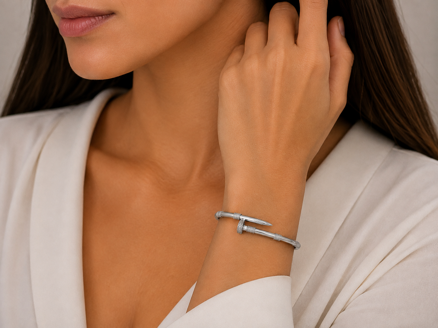 Silver Nail Bangle Bracelet