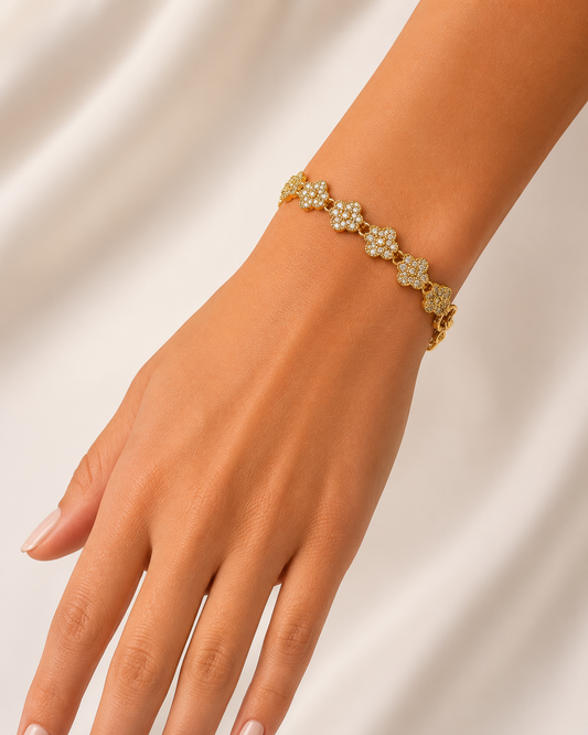 Gold Crystal Clover Bracelet