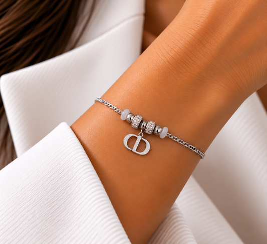 Silver CD Crystal Beaded Bracelet