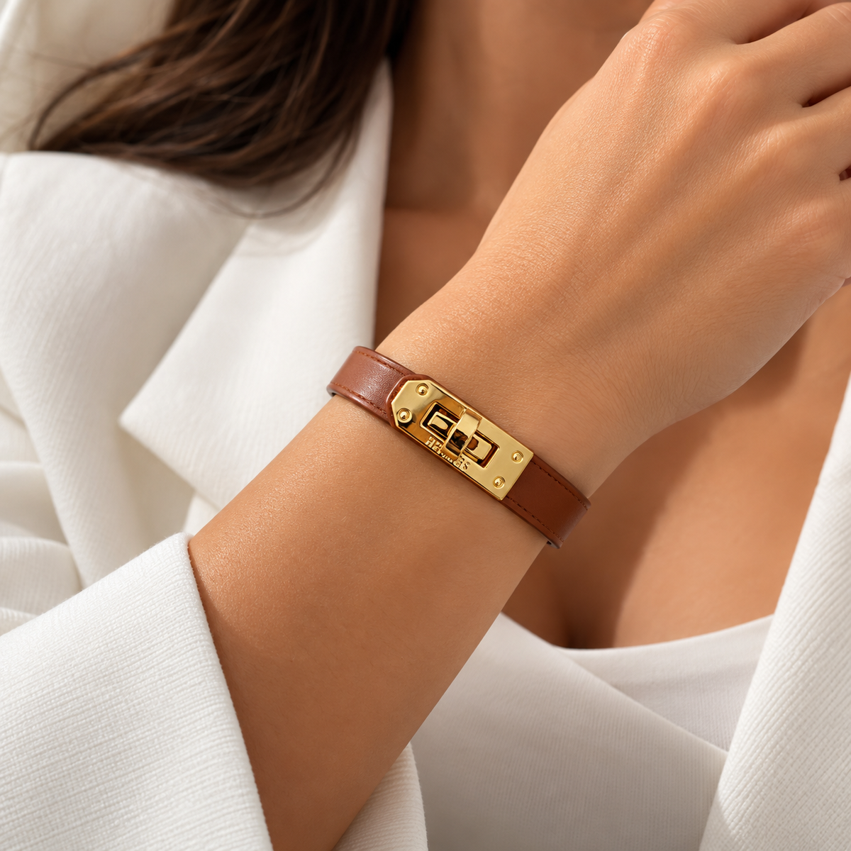 Hermès Style Brown Leather Bracelet