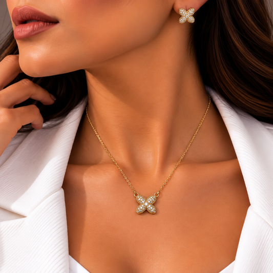 Gold Crystal Flower Jewelry Set