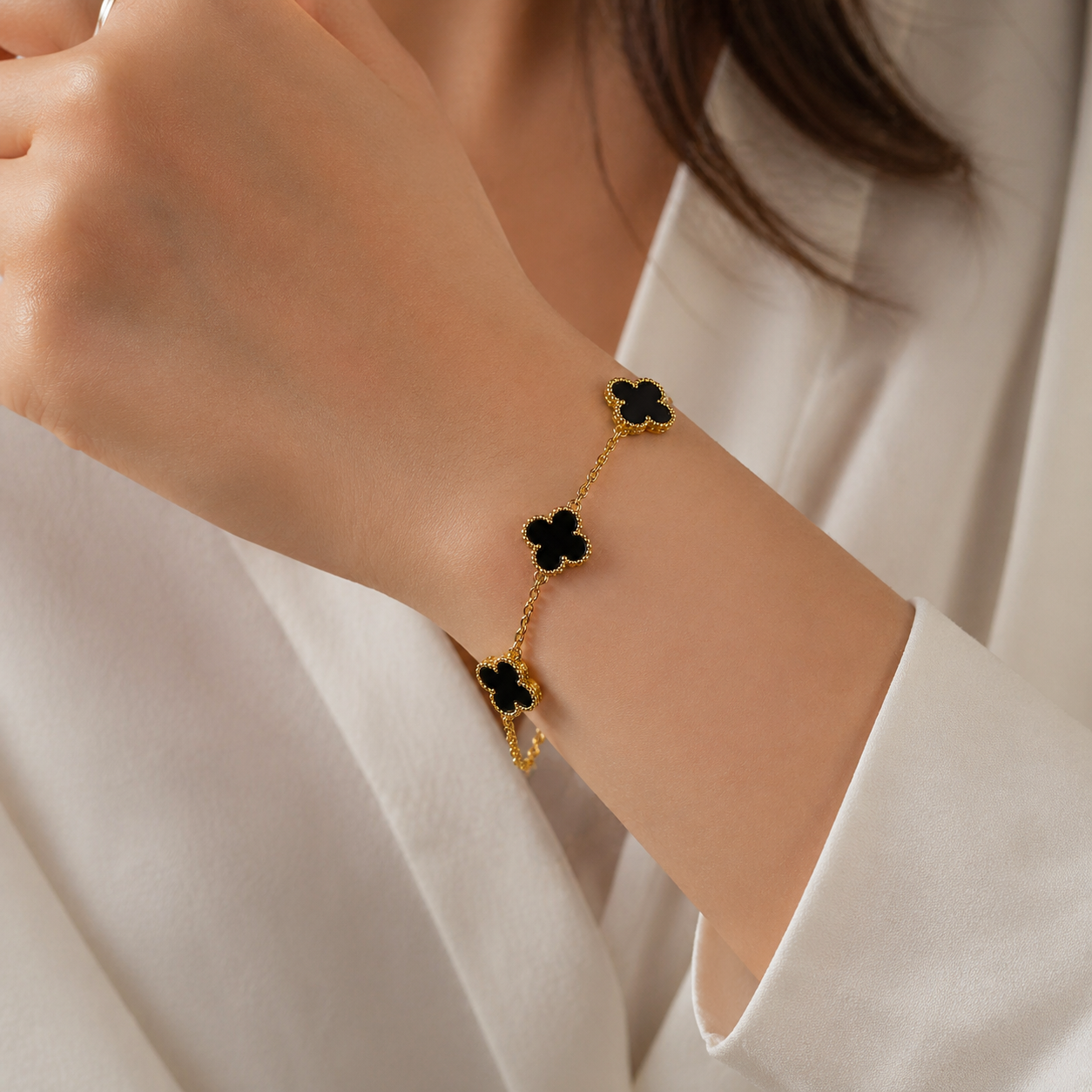 Black VanCleef Bracelet — 18K Gold-Plated