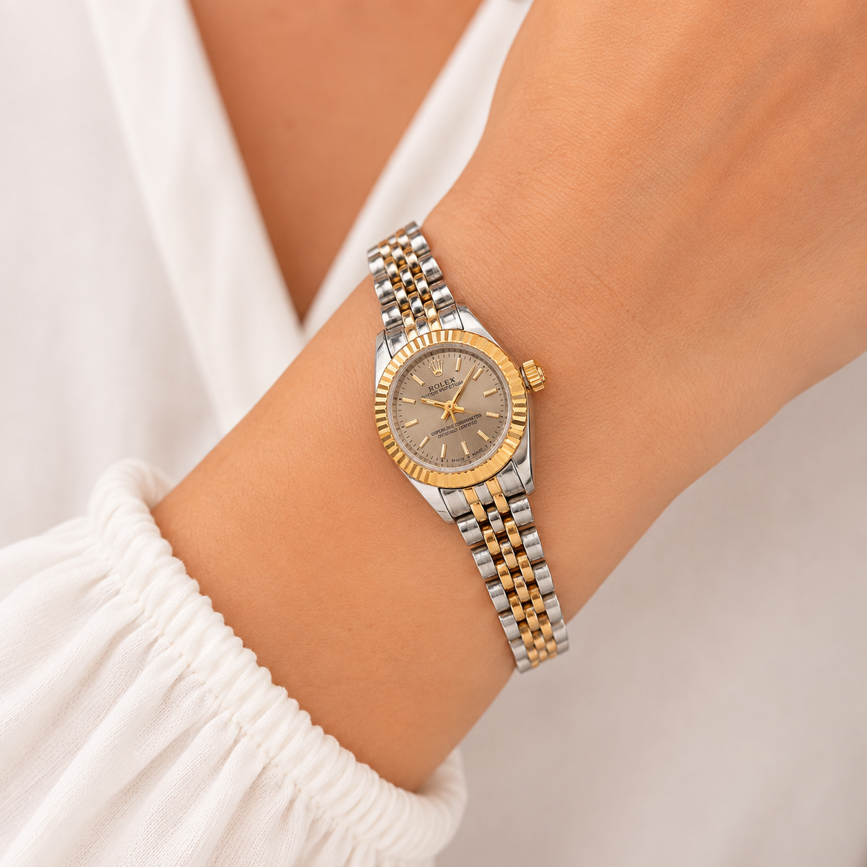 Rolex Oyster Perpetual Champagne Dial Two-Tone Watch