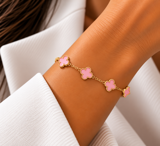 Pink Clover Bracelet – Gold
