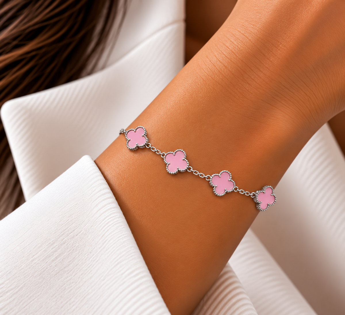 Pink Clover Bracelet – Silver