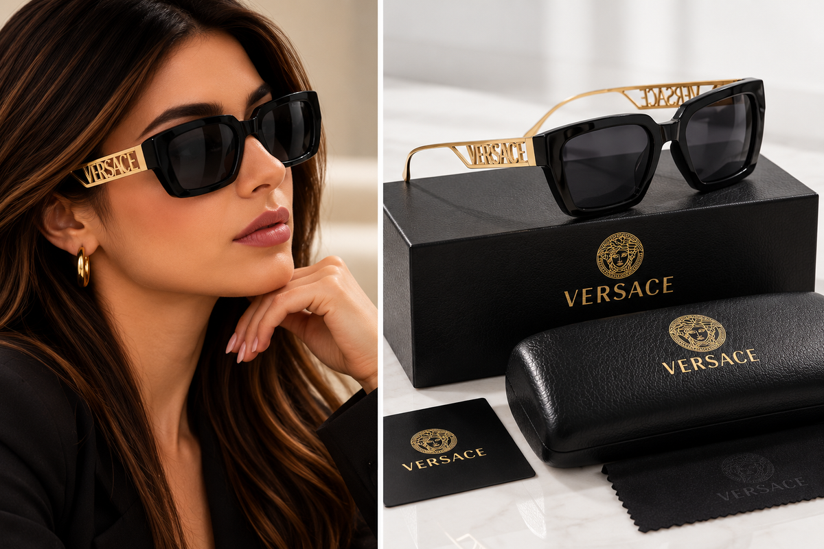 Versace Black Square Sunglasses – Gold Logo