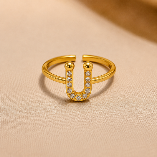 Gold Crystal U Ring free size