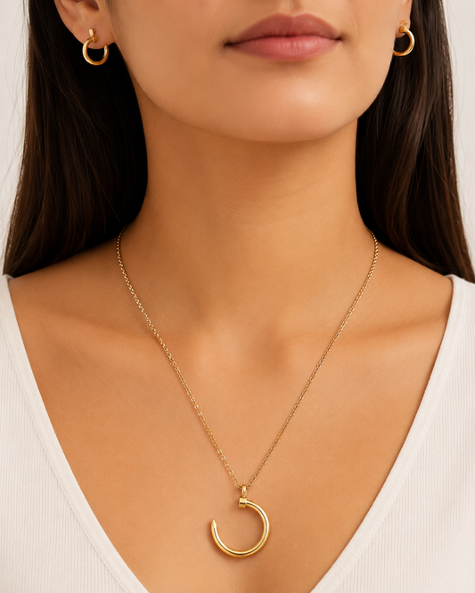 Chaine d’Ancre Open Circle Necklace & Hoop Earrings Set – Gold