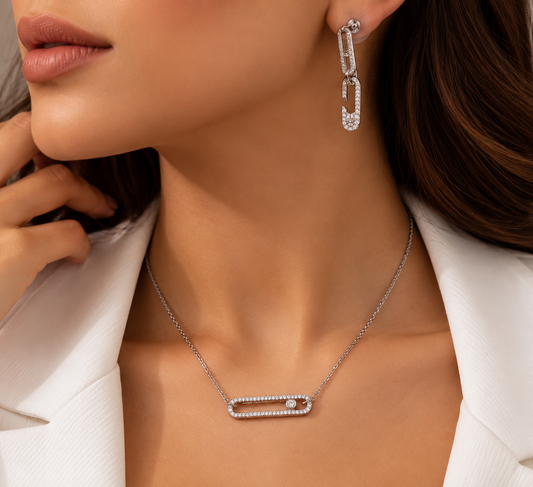 Silver Crystal Link Jewelry Set