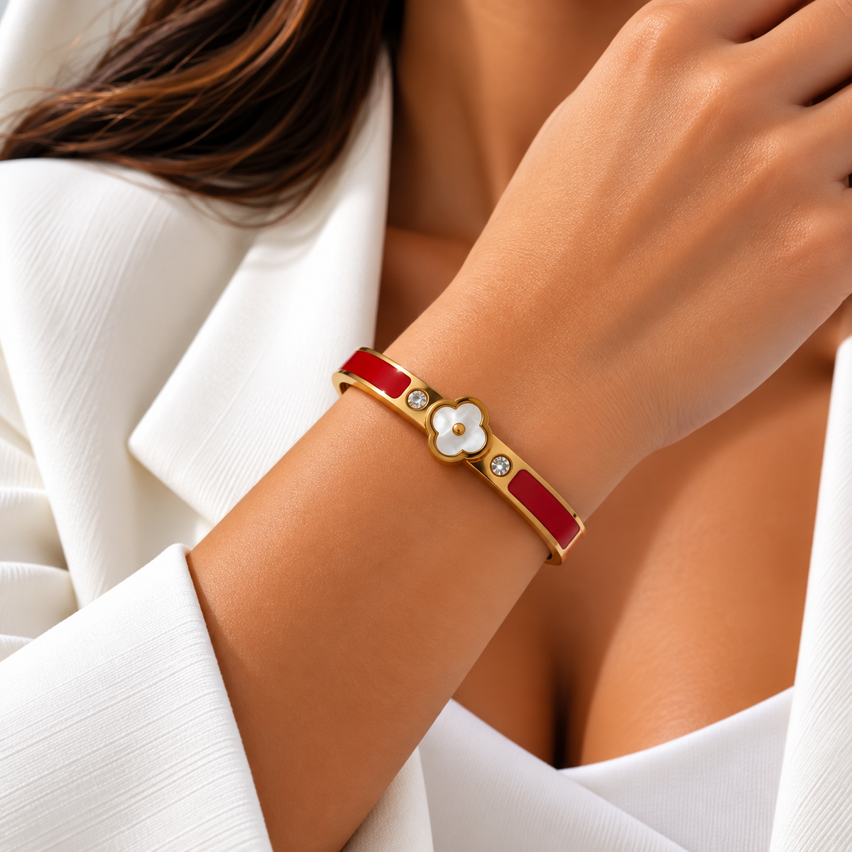 Red Clover Gold Bangle Bracelet