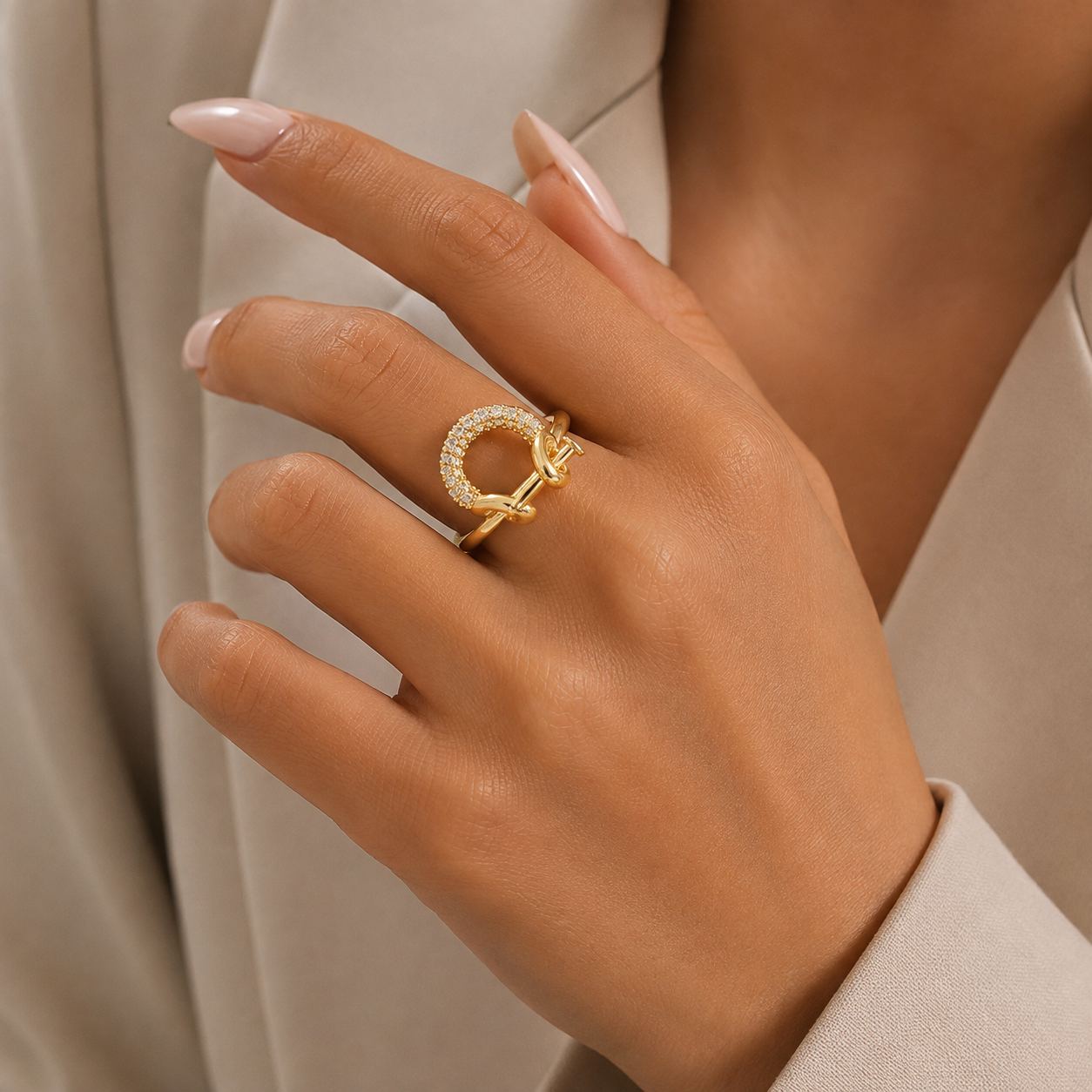 Golden Crystal Circle Statement Ring