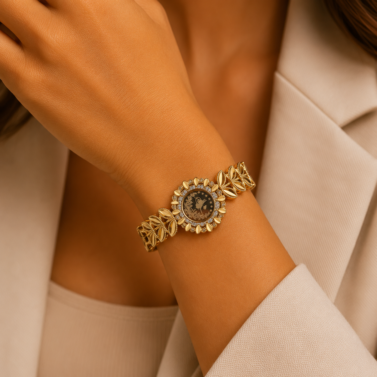 Golden Floral Vintage Bracelet Watch