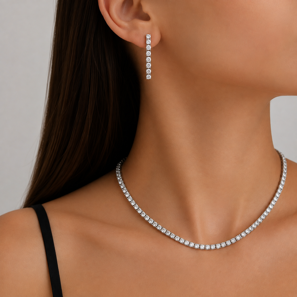 Silver Tennis Necklace & Earrings Set