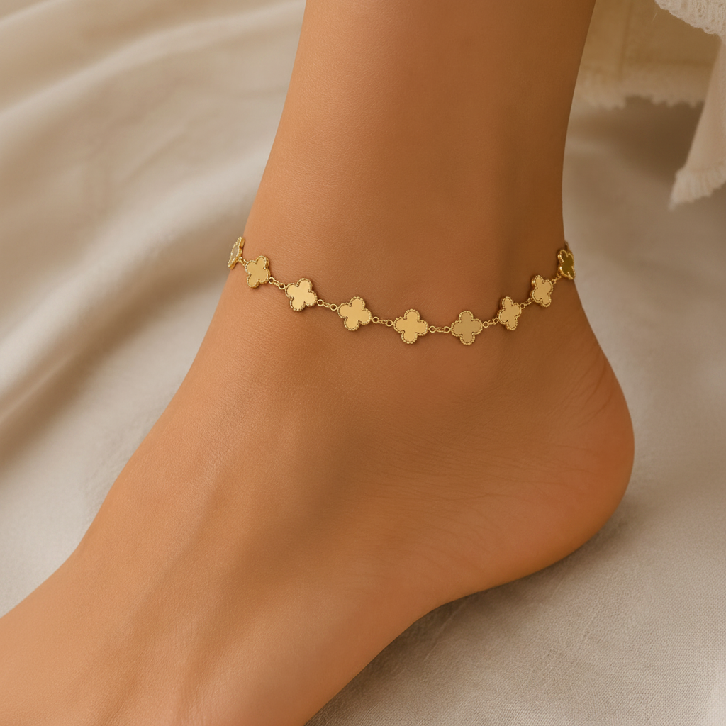 Golden Multi-Clover Anklet