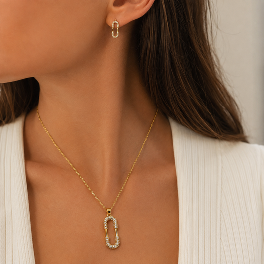Gold Crystal Link Necklace & Earrings Set