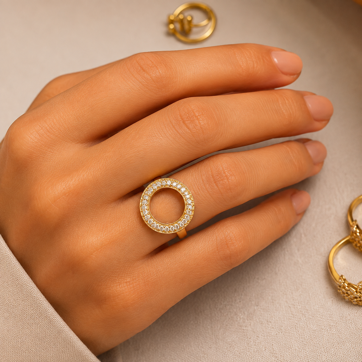 Gold Crystal Circle Ring free size